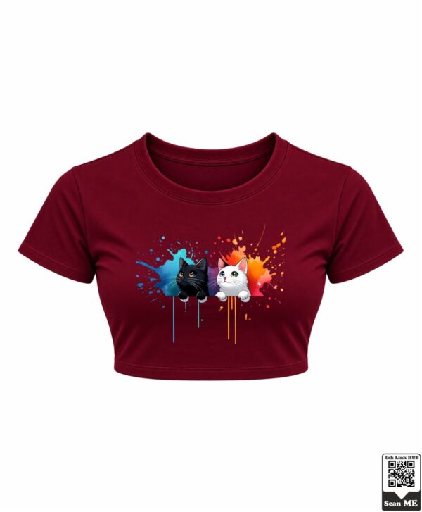 Heather Grey Watercolor Cats Crop Top
