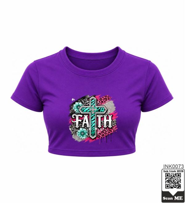 Faith Turquoise Cross Pink Crop Top